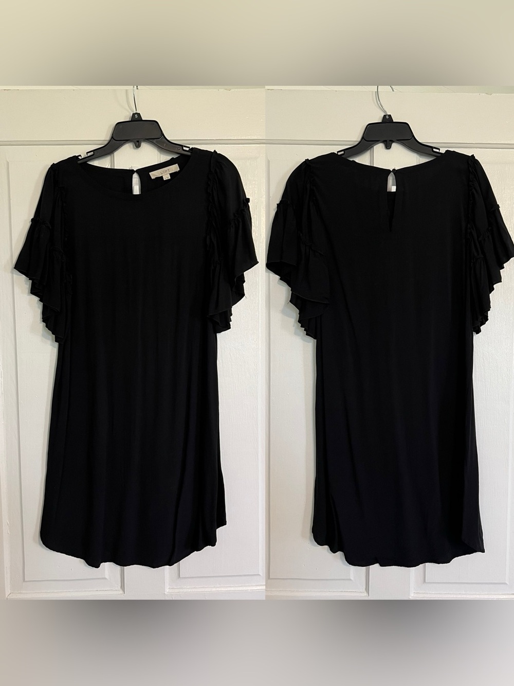 LOFT flutter sleeve black dress